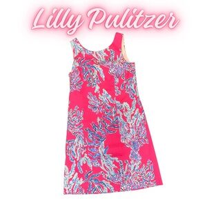Lilly Pulitzer Size 00 Print Shift Dress Pink Blue Back Zip Starfish Slider